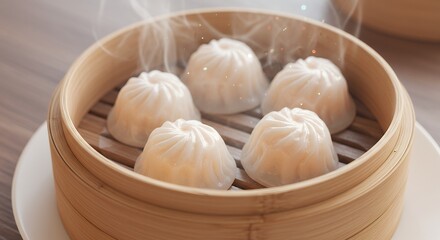 Fototapeta premium Steamed Dumplings in Bamboo Steamer