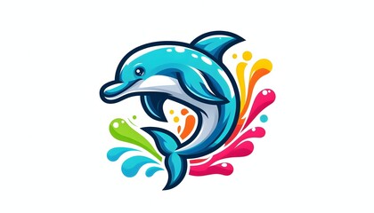Naklejka premium Cartoon Dolphin with Colorful Splash