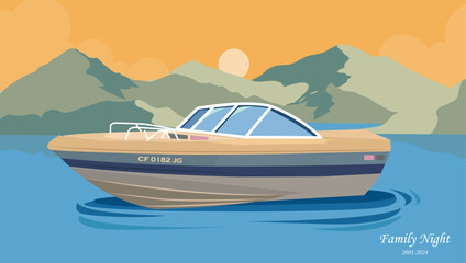Family Boat with the Sunset Background