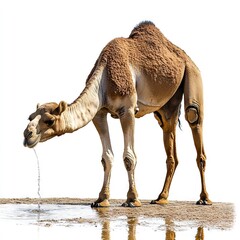 Photo of Camel water drinking pose Bactrian camels in Gobi Desert Isolated on white background