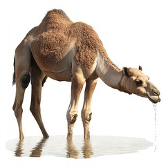 Photo of Camel water drinking pose Bactrian camels in Gobi Desert Isolated on white background