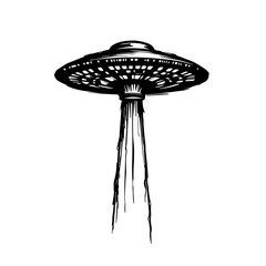 Flying Saucer UFO with Beams Against White Background  