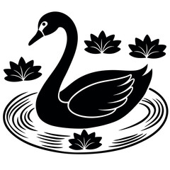 Obraz premium Graceful-swan-swimming-in-a-calm-pond surrounded 