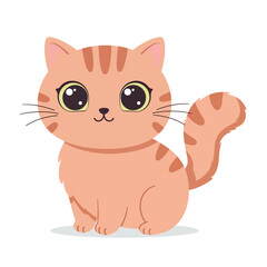 Cute Cartoon Ginger Tabby Cat Sitting (Front View)