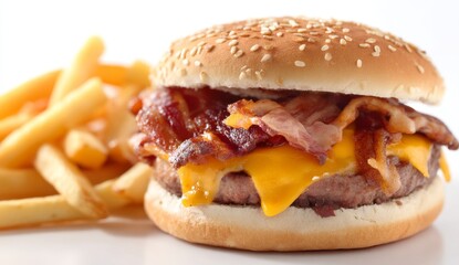 Juicy Bacon Cheeseburger with Crispy Fries: A Delicious Meal