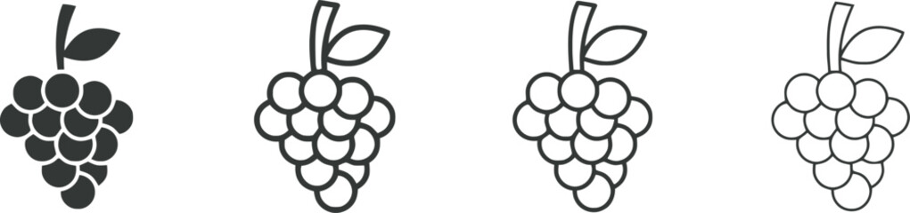 Grape Cluster Icons: Minimalist Line Art Designs for Fruit and Agriculture Graphics