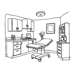 Medical examination room sketch in black and white design  