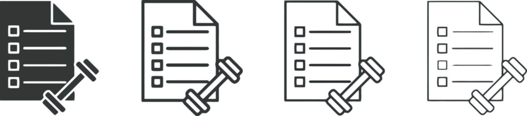 Fitness Checklist Icons: Minimalist Paper and Dumbbell Designs for Workout Graphics