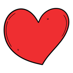 Hand drawn cartoon red heart on white background.