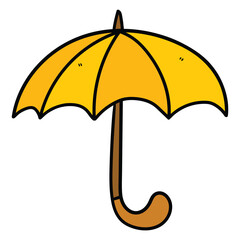 Hand drawn cartoon yellow open umbrella on white background.