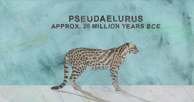 Cats Evolution Timeline in Watercolor Painting Style