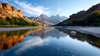 Scenic Rio Grande River Reflection in Big Bend Canyon
