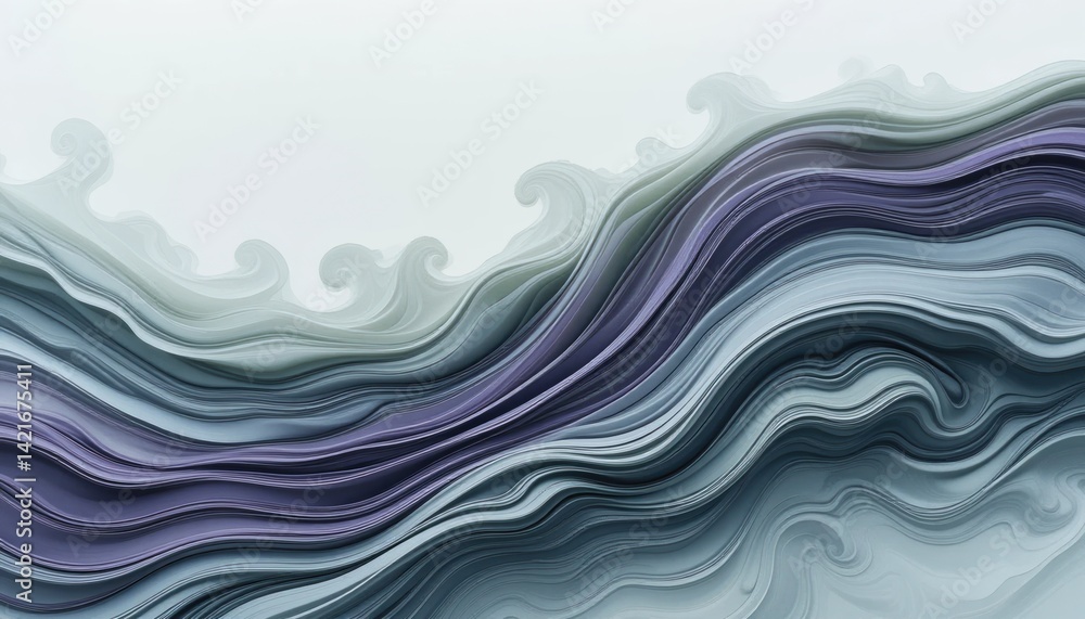 Poster dynamic waves flowing in tones of blue and purple abstract art style serene environment close-up vie
