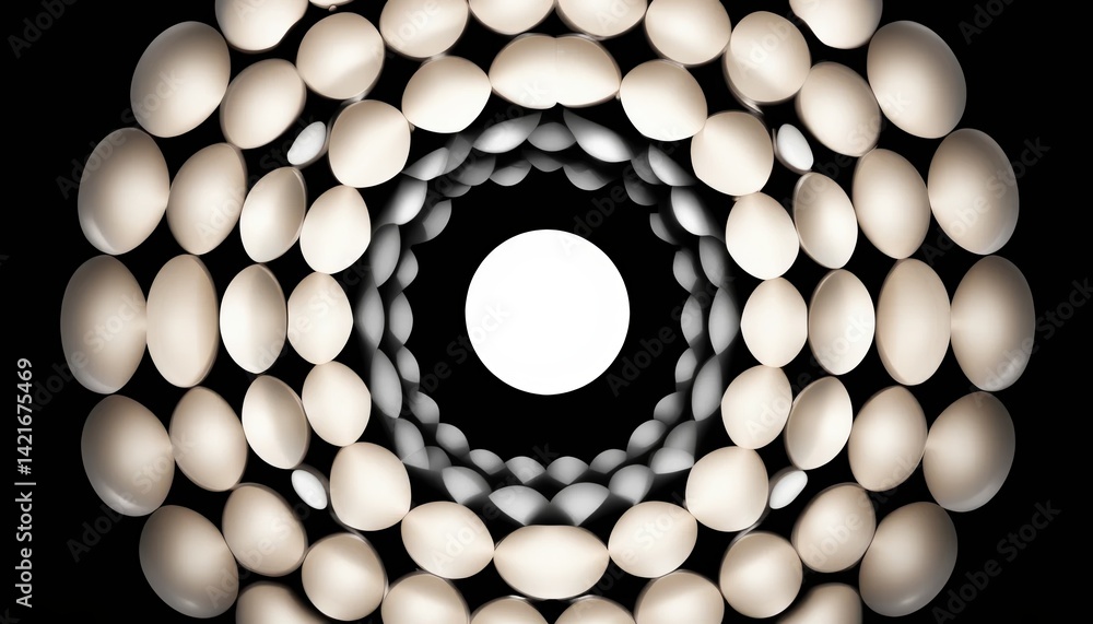 Aufkleber dynamic arrangement of white eggs in circular pattern studio setting abstract visual art minimalist 