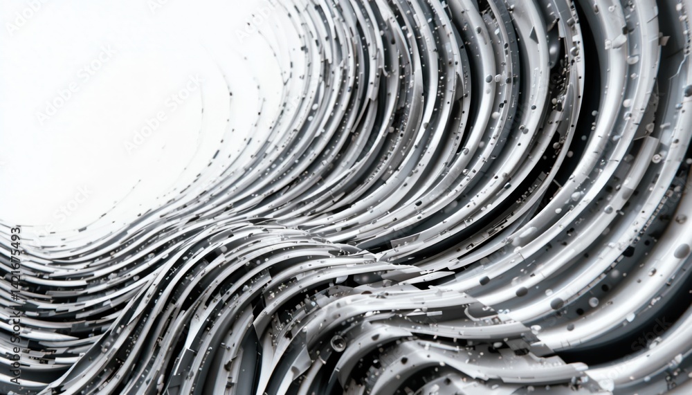 Poster dynamic flowing metallic patterns abstract art installation digital environment contemporary design 
