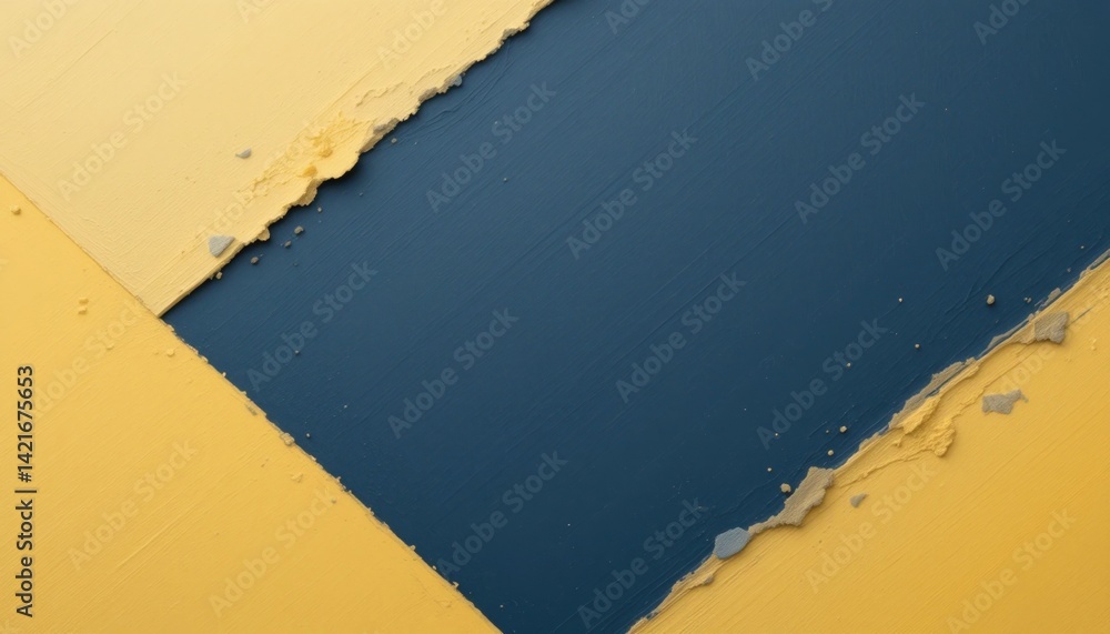 Poster dynamic color contrast torn blue and yellow layers abstract art studio setting creative composition 