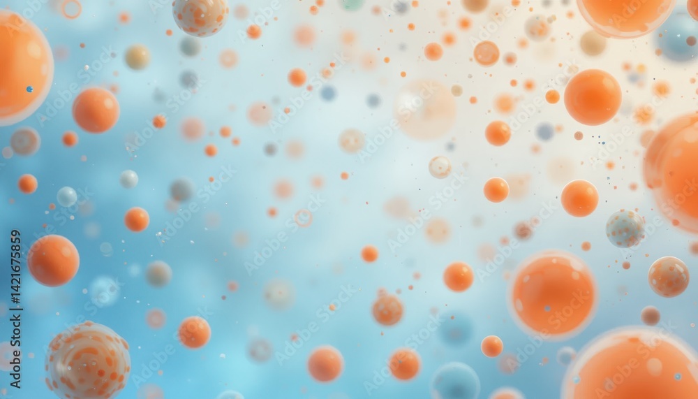 Poster dynamic particle movement abstract science visualization colorful bubbles digital environment wide a