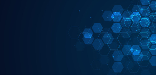 Digital technology background. Abstract hexagons background with lines and dots. Design for science, medicine or technology