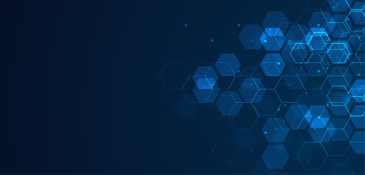 Digital technology background. Abstract hexagons background with lines and dots. Design for science, medicine or technology