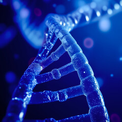 3D Render of DNA Double Helix – Glowing Molecular Structure on Blue Background