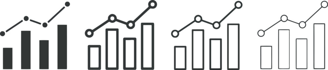 Line and Bar Chart Icons: Minimalist Line Art for Data Visualization Graphics