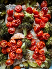 Oven-Baked Salmon with Roasted Cherry Tomatoes and Broccoli – Healthy Homemade Meal