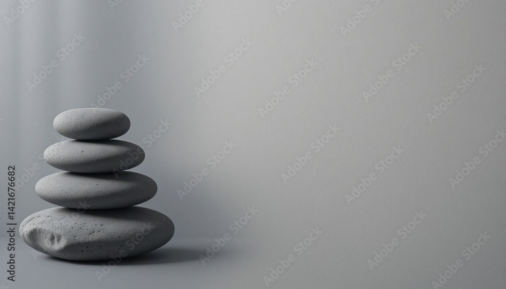 Poster balancing serenity stacked grey stones in minimalist studio setting calm environment abstract concep