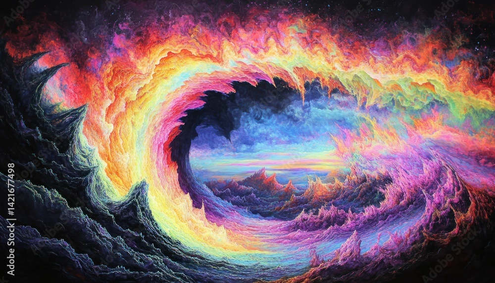 Aufkleber spectrum swirl: an abstract landscape of color and form, blending the terrestrial and celestial