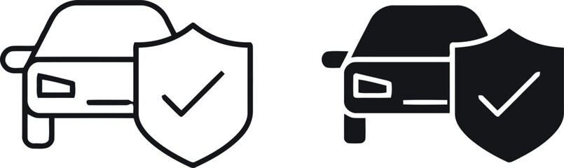 Car Protection Icons: Minimalist Line Art for Vehicle Safety and Security Graphics
