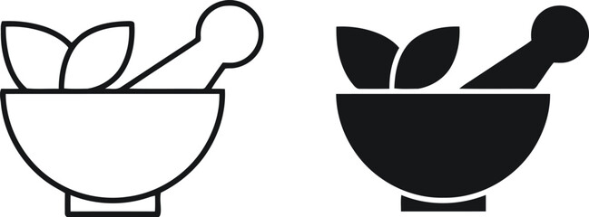Mortar and Pestle Icons: Minimalist Line Art for Herbal and Apothecary Graphics