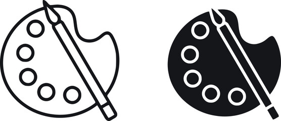 Paint Palette and Brush Icons: Minimalist Line Art for Art and Creativity Graphics