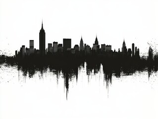 Obraz premium A modern city skyline's silhouette is featured in a digital artwork of an urban landscape at night