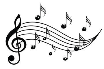 Musical notes stave, line pattern. symbols or icon for staff and music key note theme. Treble background wave. Piano, jazz sound notes. Vector key sign.