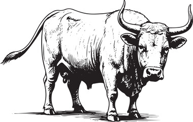 black and white bull, ox draw artistic design