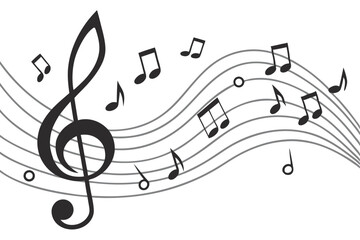 Musical notes stave, line pattern. symbols or icon for staff and music key note theme. Treble background wave. Piano, jazz sound notes. Vector key sign.