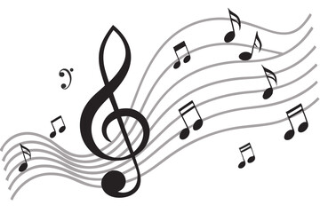 Musical notes stave, line pattern. symbols or icon for staff and music key note theme. Treble background wave. Piano, jazz sound notes. Vector key sign.