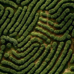 Aerial View of Coffee Plantation with Fingerprint-Like Seamless Pattern