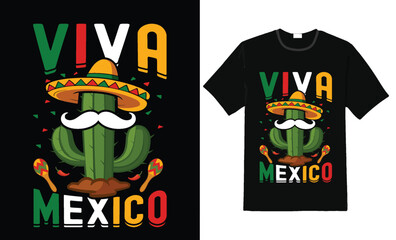 Viva Mexico Cactus T-Shirt Design with Sombrero and Mustache