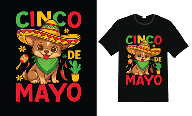 Cute Chihuahua Cinco de Mayo T-Shirt Design with Sombrero and Maracas