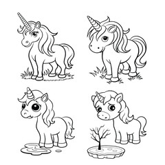 Cute Unicorn Line Art Illustrations for Coloring