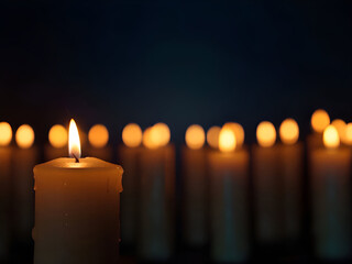 Single Lit Candle with Glowing Background – Peaceful Memorial or Spiritual Atmosphere