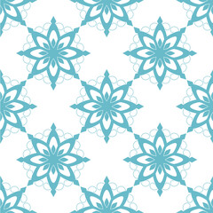 Blue geometric flower pattern for background, seamless pattern.