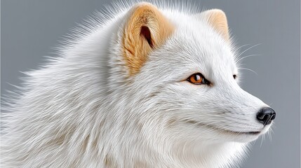Arctic Fox Portrait White Fur, Brown Ears, Gray Background