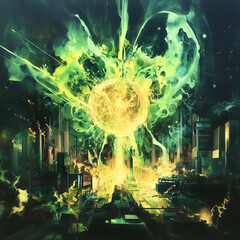 Futuristic Energy Explosion Over Sci-Fi City – Neon Catastrophe Concept Art