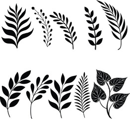 set of black leaves vector