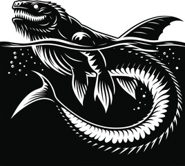 Ancient Leviathan Under the Sea – Dark Fantasy Illustration of a Mythical Sea Monster