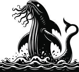 Mythical Sea Leviathan Rising Amid Storm – Dramatic Underwater Beast in Fantasy Scene