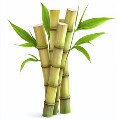 Fototapeta premium A bunch of bamboo stalks with green leaves isolated on a white background