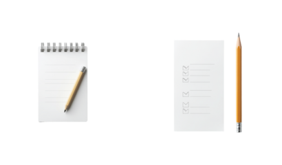 Various notebooks and pencils displayed neatly in a line for writing tasks