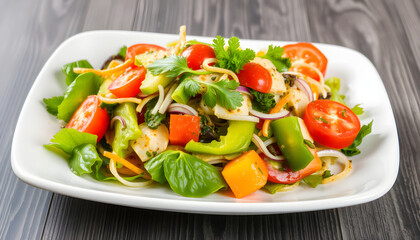 Vegetable salad, healthy food. White tone